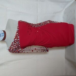 Sherri Hill Women's 2 Homecoming Red Sparkle Jewel One Shoulder Dress